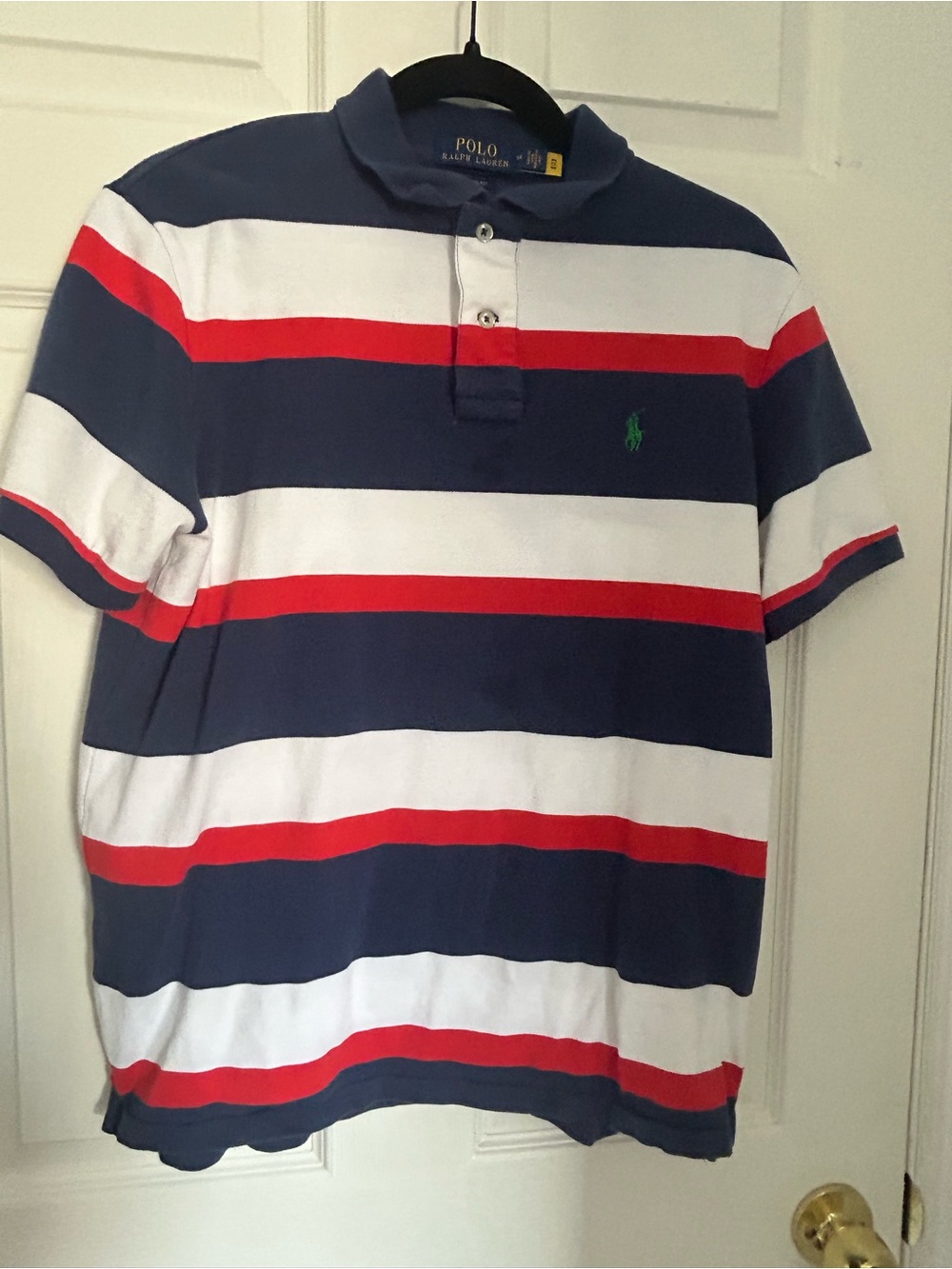 Ralph Lauren Men’s Medium Navy, White & Red Striped Polo